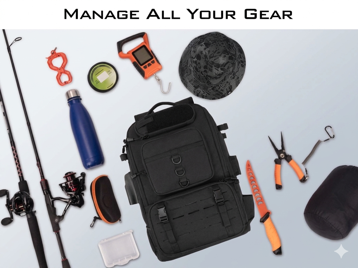 Fishing Backpack with Rod Holders – Heavy-Duty Tackle Storage Bag