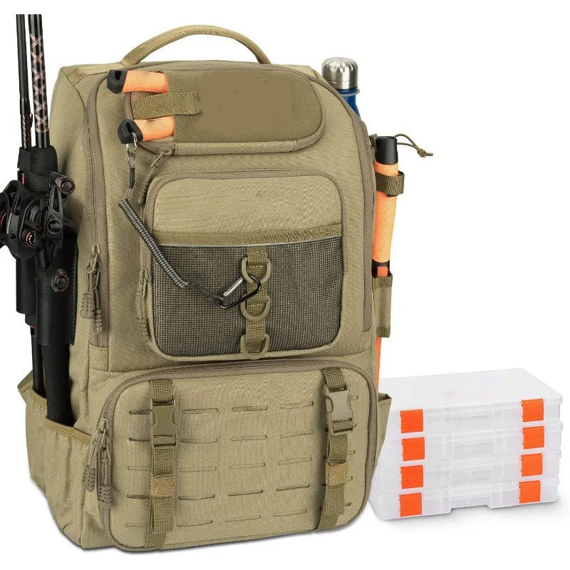 Fishing Backpack with Rod Holders – Heavy-Duty Tackle Storage Bag