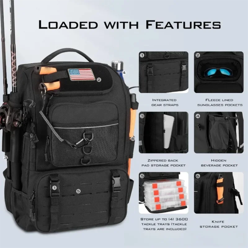 Fishing Backpack with Rod Holders – Heavy-Duty Tackle Storage Bag