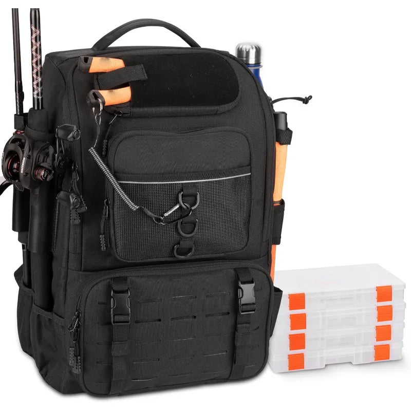 Fishing Backpack with Rod Holders – Heavy-Duty Tackle Storage Bag